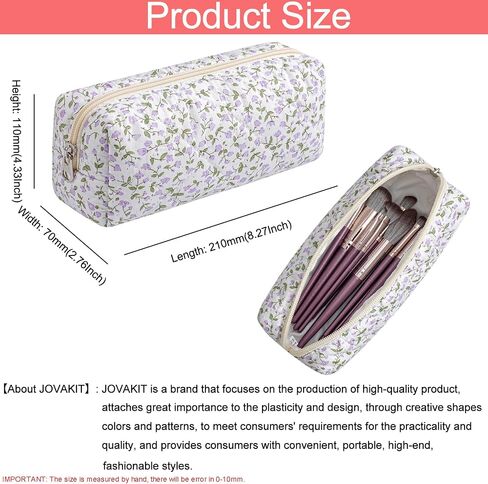 JOVAKIT 2Pcs Makeup Bag Quilted Cosmetic Bag for Women Girls, Floral Coquette Cotton Toiletry Zipper Make Up Pouch, Travel Storage Organizer Pouch (Blue Floral) in Saudi Arabia