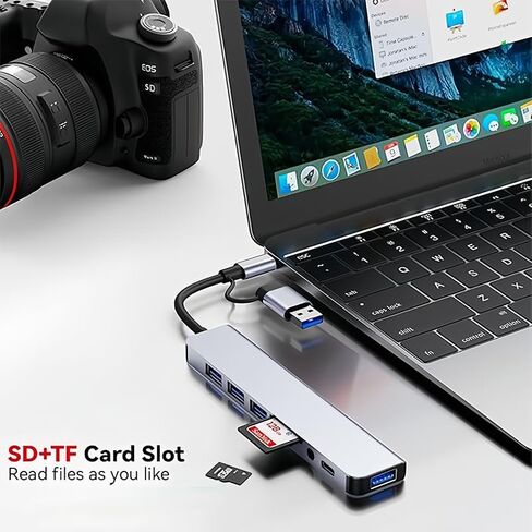USB A/C Hub, 8-in-1 Multi-Port Adapter for Laptops, SD/TF Card, 3 USBA 2.0 & 1 USBA 3.0 & 1 USBC Data Ports, 3.5 Audio, 5.3 inch Cable, USB Hub for Game Consoles Phones Tablets in Saudi Arabia