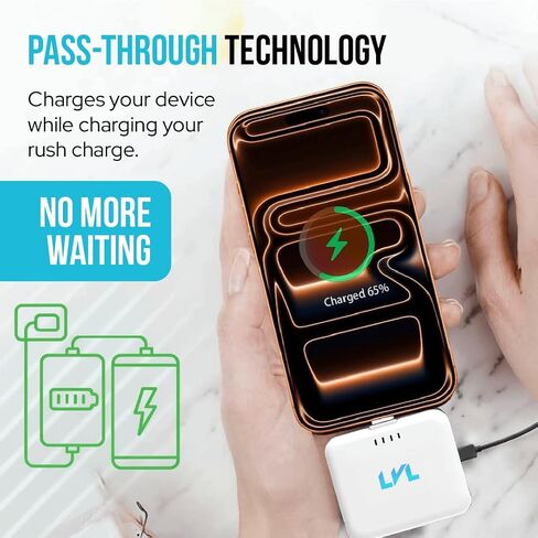 Spark Portable Charger for iPhone 17/16/15 USB C 2500mAh Power Bank with LED Indicators 2.4A Fast Charging Mini Portable Charger with Pass Through Technology LVL 25 (Black) in Saudi Arabia