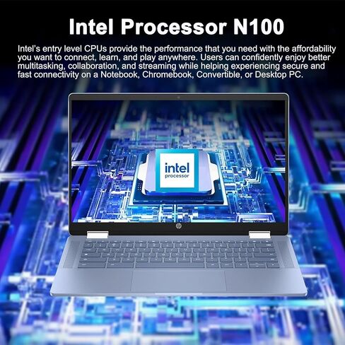 HP Chromebook x360 Home and Student 2 في 1 كمبيوتر محمول 14 بوصة FHD IPS Touch معالج Intel رباعي النواة N100 4 جيجابايت ذاكرة الوصول العشوائي 64 جيجابايت تخزين Type-C كاميرا FHD Wi-Fi6 عمر بطارية طويل ICP Hub in Kuwait