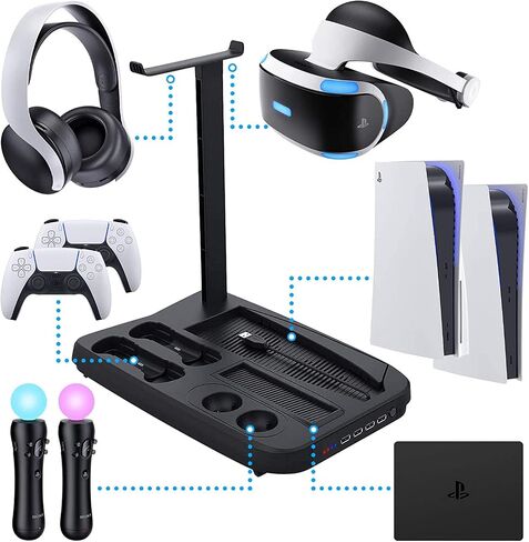 Charging Station for PS5 VR, PS VR Charging Display Stand - Showcase, Cool, Charge, and Display your PS5 VR - Playstation 5 Vertical Stand, Fan, Controller Charger and Hub in Saudi Arabia