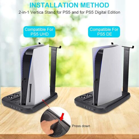 Charging Station for PS5 VR, PS VR Charging Display Stand - Showcase, Cool, Charge, and Display your PS5 VR - Playstation 5 Vertical Stand, Fan, Controller Charger and Hub in Saudi Arabia
