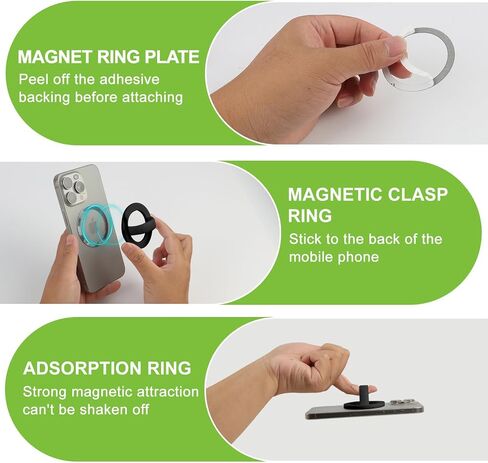 2PCS Magnetic Silicone Phone Grip Holder, Loop Stand and Finger Strap, Compatible with MagSafe for iPhone 16/15/14/13/12 Series, Easy Install and Remove(Black + White) in Saudi Arabia
