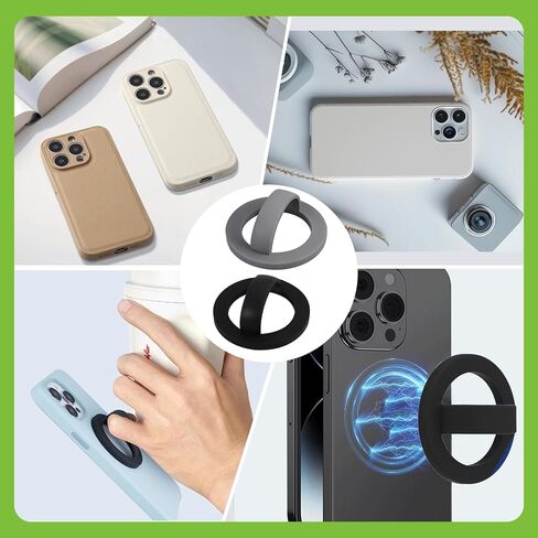 2PCS Magnetic Silicone Phone Grip Holder, Loop Stand and Finger Strap, Compatible with MagSafe for iPhone 16/15/14/13/12 Series, Easy Install and Remove(Black + White) in Saudi Arabia