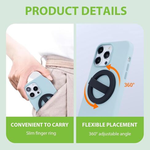 2PCS Magnetic Silicone Phone Grip Holder, Loop Stand and Finger Strap, Compatible with MagSafe for iPhone 16/15/14/13/12 Series, Easy Install and Remove(Black + White) in Saudi Arabia