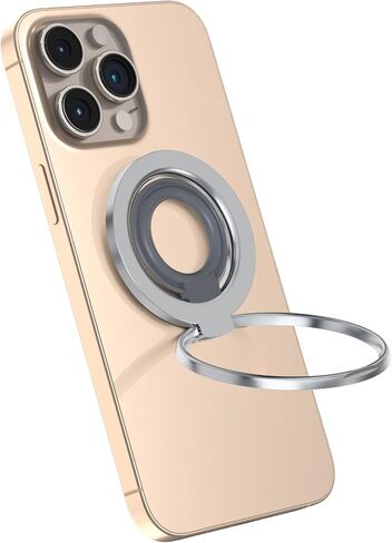 حامل بمقبض هاتف مغناطيسي مطور لعام 2025 لحامل حلقة بمقبض هاتف Mag-Safe متوافق مع iPhone 16 Pro Max Plus 15 14 13 12&Samsung Oneplus Android المرفق بحلقة معدنية عالمية (فضي) in Saudi Arabia
