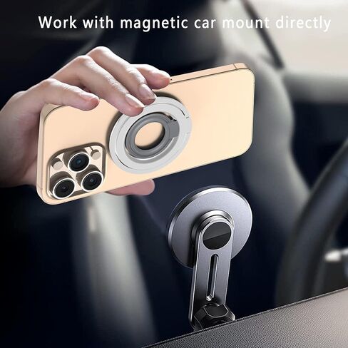 حامل بمقبض هاتف مغناطيسي مطور لعام 2025 لحامل حلقة بمقبض هاتف Mag-Safe متوافق مع iPhone 16 Pro Max Plus 15 14 13 12&Samsung Oneplus Android المرفق بحلقة معدنية عالمية (فضي) in Saudi Arabia