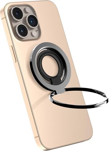 حامل بمقبض هاتف مغناطيسي مطور لعام 2025 لحامل حلقة بمقبض هاتف Mag-Safe متوافق مع iPhone 16 Pro Max Plus 15 14 13 12&Samsung Oneplus Android المرفق بحلقة معدنية عالمية (فضي) in Saudi Arabia
