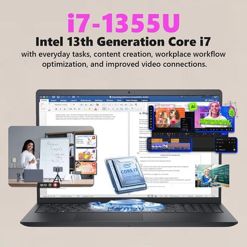 كمبيوتر محمول Dell 2025 بشاشة لمس FHD مقاس 15.6 بوصة - معالج Intel 10-Core i7-1355U من الجيل الثالث عشر، وذاكرة وصول عشوائي 32 جيجابايت، و1 تيرابايت SSD، ولوحة مفاتيح رقمية، وHDMI، وWi-Fi 6، وWin11 Pro للأعمال والطلاب in Kuwait