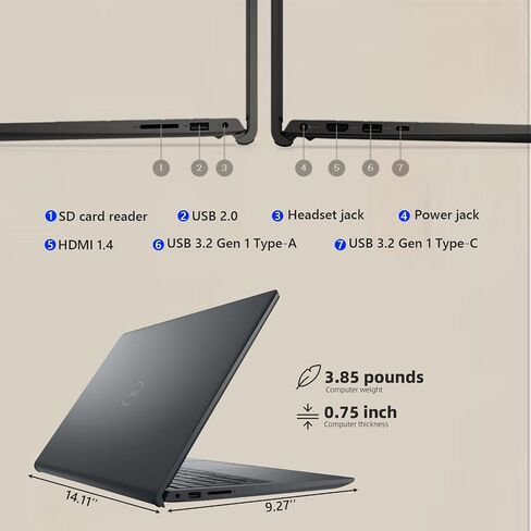 كمبيوتر محمول Dell 2025 بشاشة لمس FHD مقاس 15.6 بوصة - معالج Intel 10-Core i7-1355U من الجيل الثالث عشر، وذاكرة وصول عشوائي 32 جيجابايت، و1 تيرابايت SSD، ولوحة مفاتيح رقمية، وHDMI، وWi-Fi 6، وWin11 Pro للأعمال والطلاب in Kuwait