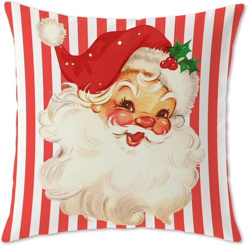 Pink Santa Claus Christmas Pillow Covers 18x18, Preppy Christmas Decor, Pink and White Striped Xmas Santa Decorative Throw Pillow Covers for Couch Sofa Bedroom Living Room Home in Kuwait