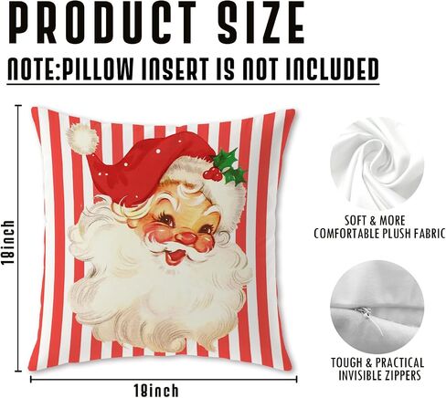 Pink Santa Claus Christmas Pillow Covers 18x18, Preppy Christmas Decor, Pink and White Striped Xmas Santa Decorative Throw Pillow Covers for Couch Sofa Bedroom Living Room Home in Kuwait