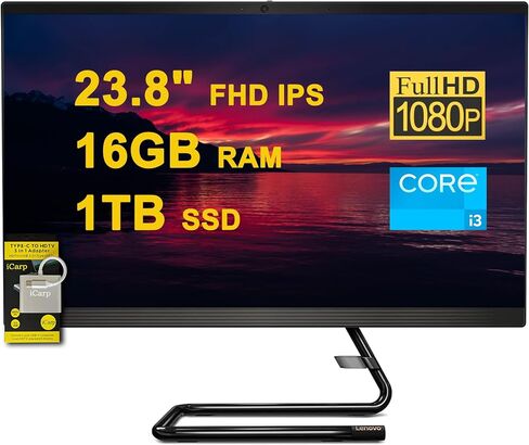 كمبيوتر مكتبي Lenovo IdeaCentre AIO 3 الكل في واحد، شاشة 23.8 بوصة FHD IPS مضادة للتوهج، معالج Intel رباعي النواة i3-10100T، ذاكرة وصول عشوائي 16 جيجابايت، 1 تيرابايت SSD Win10 مع ملحق ICP in Kuwait