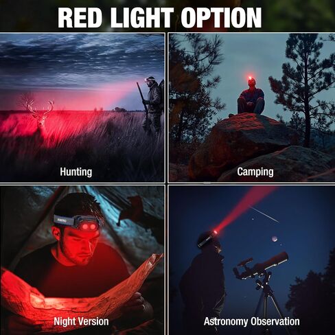 WORKPRO 1200LM Rechargeable Headlamp, Super Bright Head Lamp with White Red Light, Motion Sensor, Memory Function, Shockproof & IPX6 Waterproof Headlight with Dimmable for Camping, Hunting, Repair in Saudi Arabia