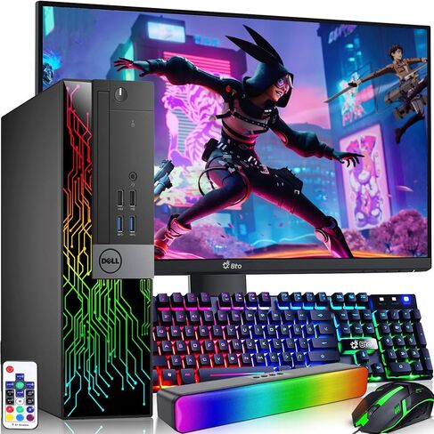Dell RGB Gaming Desktop Computer PC - Intel Core i7-6th Gen - 16GB DDR4 RAM - 512GB SSD - New 24" Monitor - GeForce GTX 1050 Ti - RGB Keyboard & Mouse - RGB Sound Bar - WiFi - Windows 11 Pro (Renewed) in Saudi Arabia
