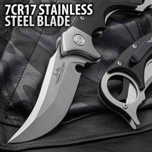 جيل هيبن قابل للطي منحني Karambit | شفرة من الفولاذ المقاوم للصدأ 3 3/8 بوصة 7Cr17 | فتحة محمل كروي | غطاء شفرة حاصل على براءة اختراع للاستخدام الآمن بطول كامل | مقبض G10 أسود مريح | مشبك جيب | إجمالي 8 1/8 بوصة in Kuwait