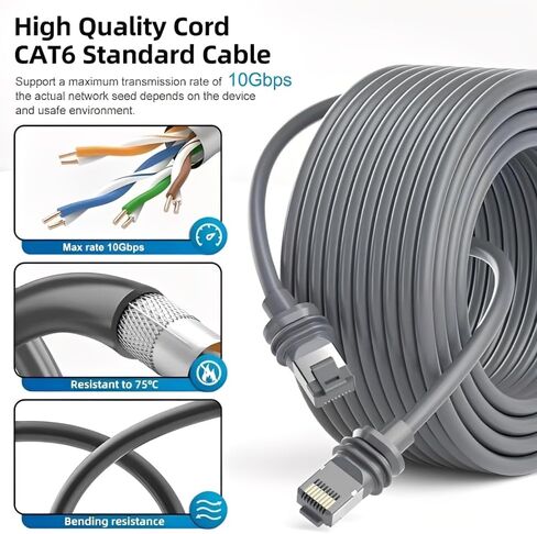 Elfcam® - كابل تمديد إيثرنت Starlink Gen 3 بطول 70 مترًا/229.6 قدمًا - 24AWG Cat6، حتى 10 جيجابت في الثانية، IP68 مقاوم للماء خارجي/داخلي RJ45 التوصيل والتشغيل in Kuwait