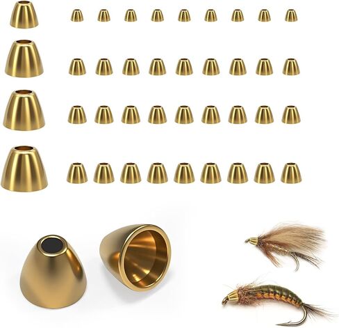 40 Pack Brass Cone Heads for Fly Tying – Copper & Brass Beads for Streamers & Nymphs, Fast Sinking, 4 Sizes for Fishing Patterns in Saudi Arabia