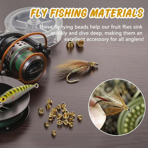 40 Pack Brass Cone Heads for Fly Tying – Copper & Brass Beads for Streamers & Nymphs, Fast Sinking, 4 Sizes for Fishing Patterns in Saudi Arabia