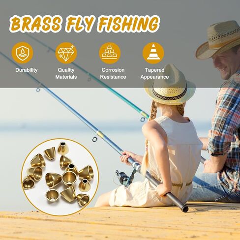 40 Pack Brass Cone Heads for Fly Tying – Copper & Brass Beads for Streamers & Nymphs, Fast Sinking, 4 Sizes for Fishing Patterns in Saudi Arabia