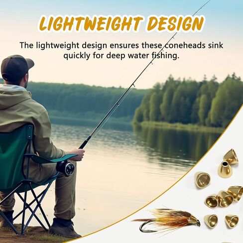 40 Pack Brass Cone Heads for Fly Tying – Copper & Brass Beads for Streamers & Nymphs, Fast Sinking, 4 Sizes for Fishing Patterns in Saudi Arabia