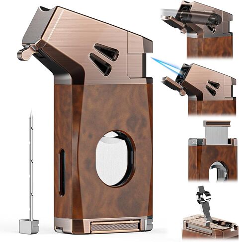 5-in-1 Torch Lighter with Straight Cutter, Punch, Holder, Draw Enhancer Tool, Windproof Jet Flame Lighter, Butane Refillable Torch Lighters, Butane Lighter Gifts for Men, Multifunctional Accessories in Saudi Arabia
