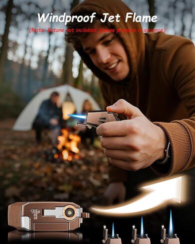 5-in-1 Torch Lighter with Straight Cutter, Punch, Holder, Draw Enhancer Tool, Windproof Jet Flame Lighter, Butane Refillable Torch Lighters, Butane Lighter Gifts for Men, Multifunctional Accessories in Saudi Arabia