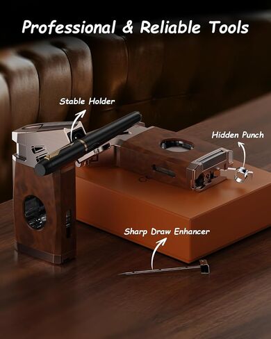 5-in-1 Torch Lighter with Straight Cutter, Punch, Holder, Draw Enhancer Tool, Windproof Jet Flame Lighter, Butane Refillable Torch Lighters, Butane Lighter Gifts for Men, Multifunctional Accessories in Saudi Arabia