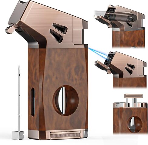 5-in-1 Torch Lighter with Straight Cutter, Punch, Holder, Draw Enhancer Tool, Windproof Jet Flame Lighter, Butane Refillable Torch Lighters, Butane Lighter Gifts for Men, Multifunctional Accessories in Saudi Arabia