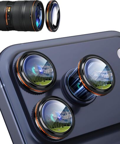 واقي عدسة الكاميرا Xfilm لهاتف iPhone 17 Pro / 17 Pro Max Bling، حلقة فتحة معدنية فردية مع صلابة 9H، واقي شاشة كاميرا مقاوم للخدش، ملحقات أنيقة، مناسب للحافظة (برتقالي) in Kuwait