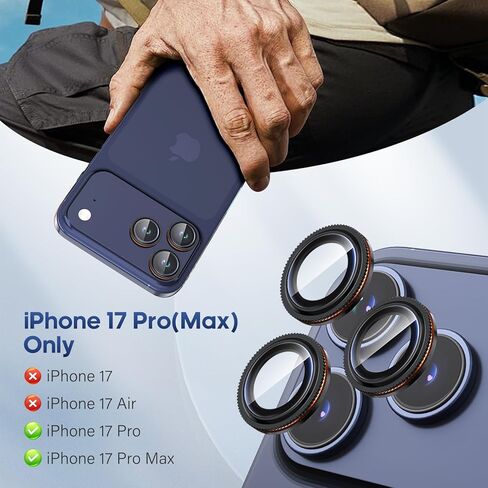 واقي عدسة الكاميرا Xfilm لهاتف iPhone 17 Pro / 17 Pro Max Bling، حلقة فتحة معدنية فردية مع صلابة 9H، واقي شاشة كاميرا مقاوم للخدش، ملحقات أنيقة، مناسب للحافظة (برتقالي) in Kuwait