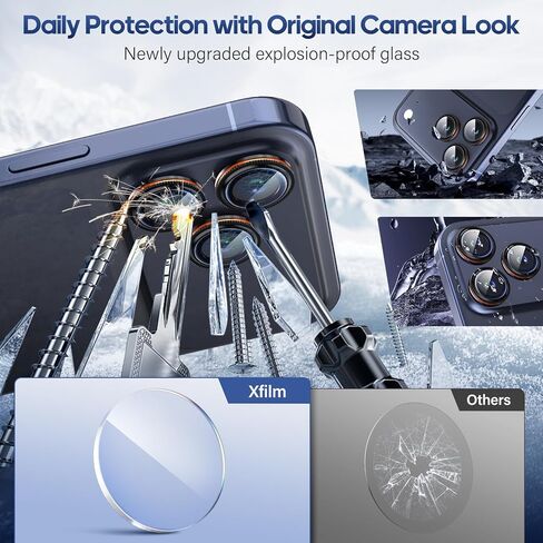 واقي عدسة الكاميرا Xfilm لهاتف iPhone 17 Pro / 17 Pro Max Bling، حلقة فتحة معدنية فردية مع صلابة 9H، واقي شاشة كاميرا مقاوم للخدش، ملحقات أنيقة، مناسب للحافظة (برتقالي) in Kuwait