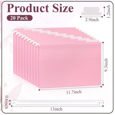 20 Pack Letter Size Clear Hanging File Folders Hanging Document Folder Plastic Transparent Hanging File Folder for File Cabinets Document Filing in Kuwait