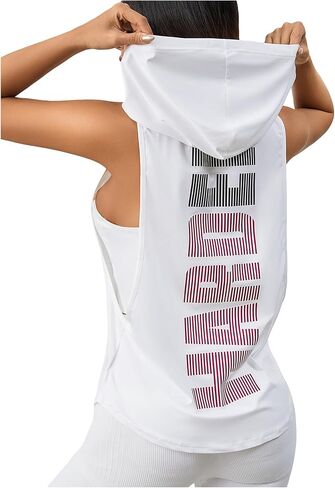 SweatyRocks Women's Low Cut Workout Hooded Tank Top Letter Graphic Sleeveless Hoodie Athletic Tanks Tops in Saudi Arabia