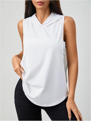 SweatyRocks Women's Low Cut Workout Hooded Tank Top Letter Graphic Sleeveless Hoodie Athletic Tanks Tops in Saudi Arabia