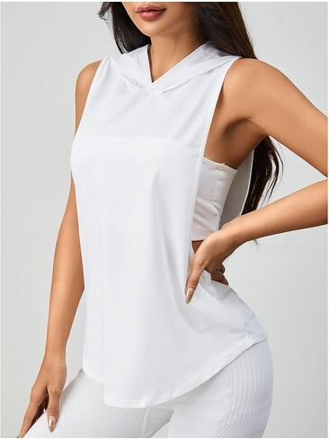 SweatyRocks Women's Low Cut Workout Hooded Tank Top Letter Graphic Sleeveless Hoodie Athletic Tanks Tops in Saudi Arabia