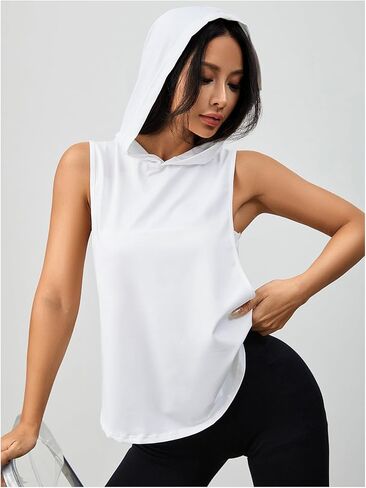 SweatyRocks Women's Low Cut Workout Hooded Tank Top Letter Graphic Sleeveless Hoodie Athletic Tanks Tops in Saudi Arabia