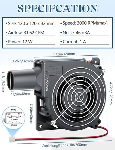 IP67 120mm x 32mm 12v DC Cooling Blower Fan Dual Ball Bearing 2pin Brushless Motor High Airflow for Ventilation Inflatable Replacement, Amp, BBQ in Saudi Arabia