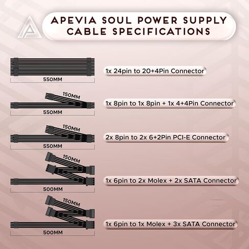 Apevia ATX-SL750W Soul 750W وحدات كاملة، ATX Active PFC، تصميم محول DC إلى DC، مروحة صامتة 140 مم، توافق RoHS، مزود طاقة للألعاب in Saudi Arabia