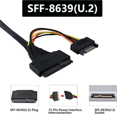 Oculink to U.2 Adapter Cable, SFF-8611 (4i) to SFF-8639 (U.2) PCIe 4.0 x4 NVMe SSD Cable, for PCIe 4.0/3.0 SSD Hard Drive Enclosure, Server, Workstation (80cm) in Kuwait