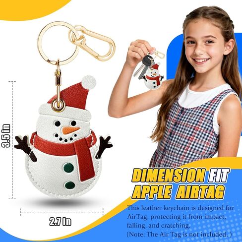 حافظة جلدية لحامل سلسلة المفاتيح لـ AirTag، غطاء واقٍ لطيف لملحقات Apple Airtag Keychain Ring Fob، حافظة جهاز تعقب GPS للمفاتيح والمحفظة والحيوانات الأليفة (رجل الثلج) in Kuwait