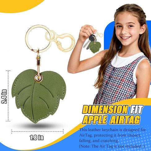 Leather Keychain for Airtag, Cute Protective Keychain Holder Compatible with Apple Air Tag,GPS Item Tracker Case Cover for Keys,Bags,Pets,Luggage(Leaf) in Saudi Arabia