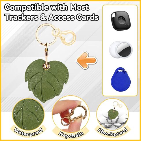 Leather Keychain for Airtag, Cute Protective Keychain Holder Compatible with Apple Air Tag,GPS Item Tracker Case Cover for Keys,Bags,Pets,Luggage(Leaf) in Saudi Arabia