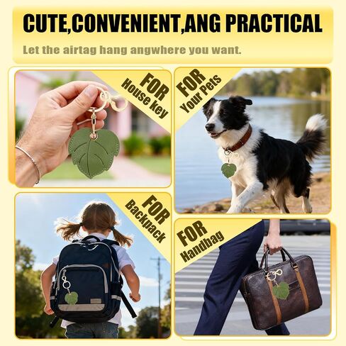 Leather Keychain for Airtag, Cute Protective Keychain Holder Compatible with Apple Air Tag,GPS Item Tracker Case Cover for Keys,Bags,Pets,Luggage(Leaf) in Saudi Arabia
