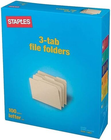 Staples 344939 Colored 3-Tab File Folders Legal Assorted Colors 100/Pack in Saudi Arabia