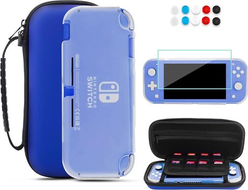 حقيبة حمل FANPL لجهاز Nintendo Switch Lite، حزمة ملحقات السفر المحمولة مع حقيبة تخزين Blue Switch Lite، غلاف جلدي شفاف واقٍ، واقي شاشة و10 أغطية لمقبض الإبهام in Kuwait