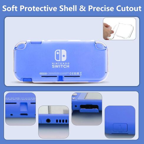 حقيبة حمل FANPL لجهاز Nintendo Switch Lite، حزمة ملحقات السفر المحمولة مع حقيبة تخزين Blue Switch Lite، غلاف جلدي شفاف واقٍ، واقي شاشة و10 أغطية لمقبض الإبهام in Kuwait
