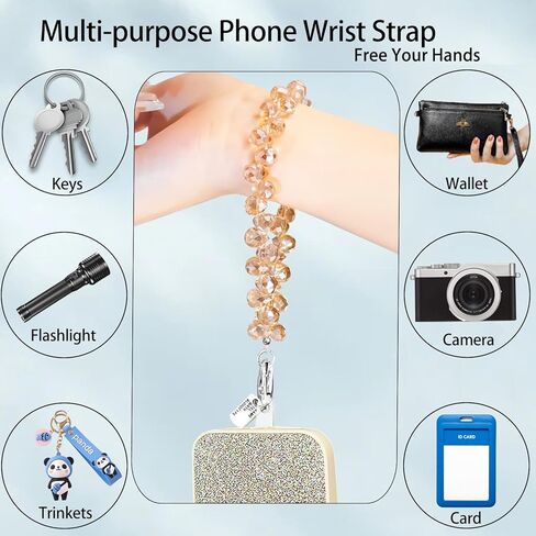 Beaded Phone Wrist Strap, Sparkling Phone Charms Strap, Cute Cellphone Lanyard, Anti Theft iPhone Chain Lanyard in Kuwait