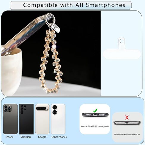 Beaded Phone Wrist Strap, Sparkling Phone Charms Strap, Cute Cellphone Lanyard, Anti Theft iPhone Chain Lanyard in Kuwait