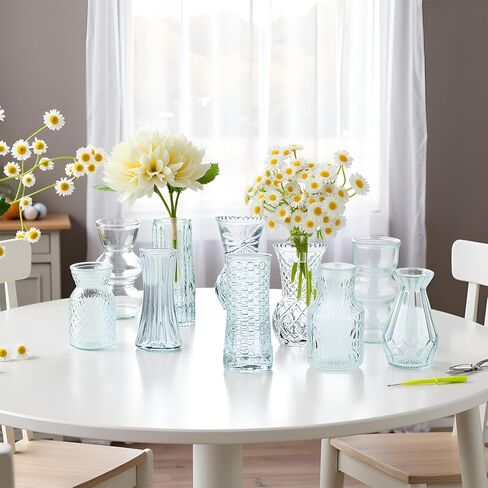 Glass Bud Vase Set of 5 Clear Vases for Centerpieces Decorative, Vintage Embossed in Bulk Crystal Textured Cute, Wedding Decor Mini Flower Floral Vase for Rustic Wedding, Home Table, Party in Saudi Arabia